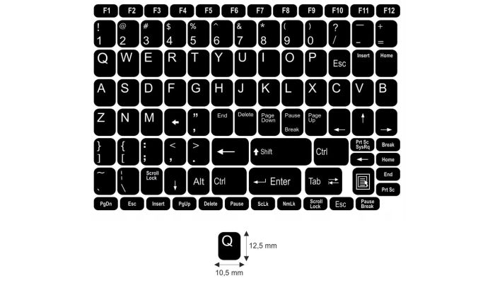 N1 Schwarze Tastaturaufkleber – großes Set - 12,5:10,5mm