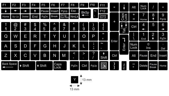 N12 Schwarze Tastaturaufkleber – großes Set - 13:13mm