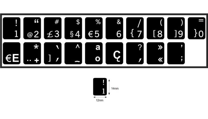 N19 Schwarze Tastaturaufkleber - Portugiesisch – mittel Set - 14:12mm