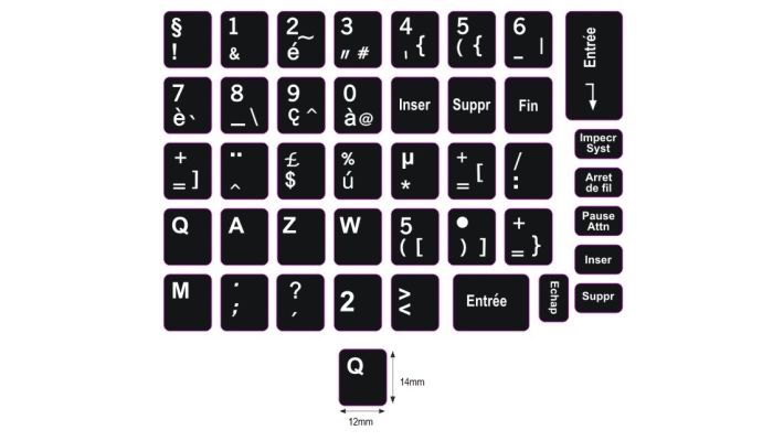 N5 Schwarze Tastaturaufkleber - Französisch – großes Set - 14:12mm
