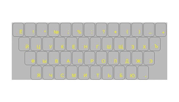 Russisch / Kyrillische Tastaturaufkleber – Gelbe Schrift