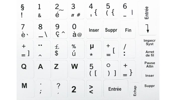 N22 Weiss Tastaturaufkleber - Französisch – großes Set - 13:10mm