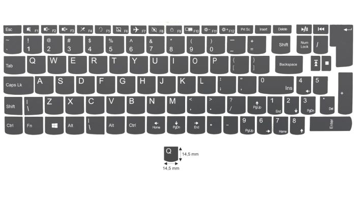 N23 Grau Tastaturaufkleber Lenovo – großes Set - 14,5:14,5mm
