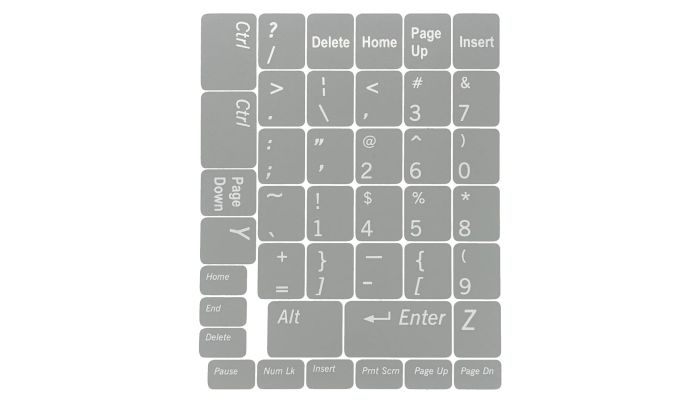 N48 Tastaturaufkleber - Hellgrauer Hintergrund - Mittleres Set - 12,5mm x 10,5mm