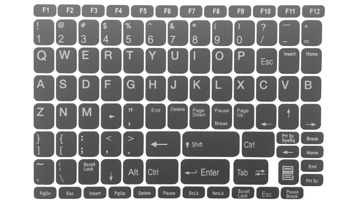 N50 Tastaturaufkleber - dunkelgrauer Hintergrund - großes Set - 12,5mm x 10,5mm